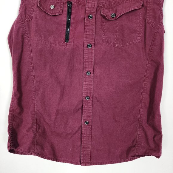 Marc Ecko Cut Sew 100% Cotton Burgundy Mens Medium Short Sleeve Button Shirt - Picture 4 of 10